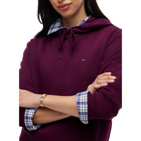 Sweat en coton mélangé bordeaux à coupe droite pourvu d'un col à capuche - Image 4