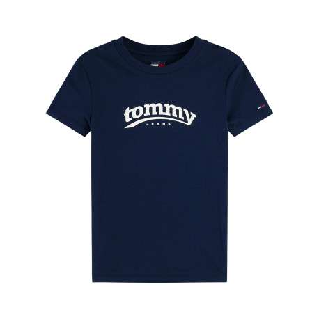 T-shirt en coton marine à coupe droite pourvu de manches courtes