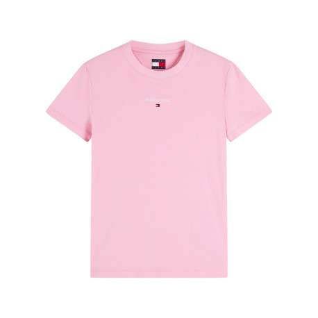 T-shirt en coton mélangé rose à coupe droite pourvu d'un col rond