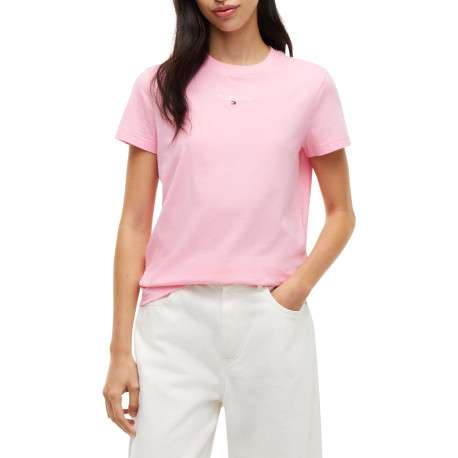 T-shirt en coton mélangé rose à coupe droite pourvu d'un col rond - Image 2