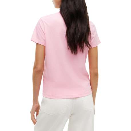 T-shirt en coton mélangé rose à coupe droite pourvu d'un col rond - Image 3
