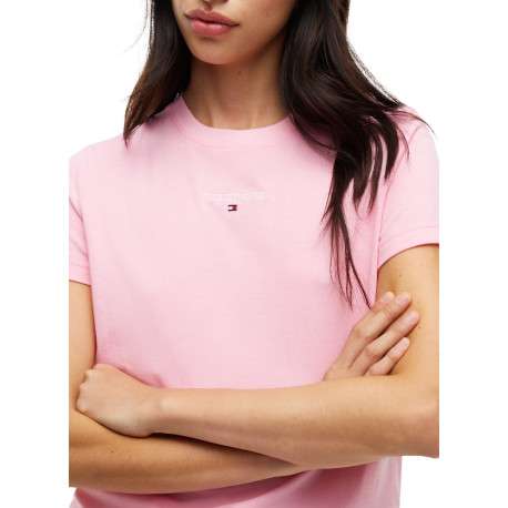 T-shirt en coton mélangé rose à coupe droite pourvu d'un col rond - Image 4