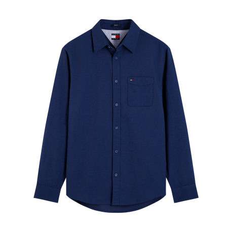 Chemise en coton biologique marine à coupe droite pourvue d'un col à revers