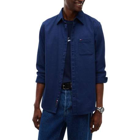 Chemise en coton biologique marine à coupe droite pourvue d'un col à revers - Image 2