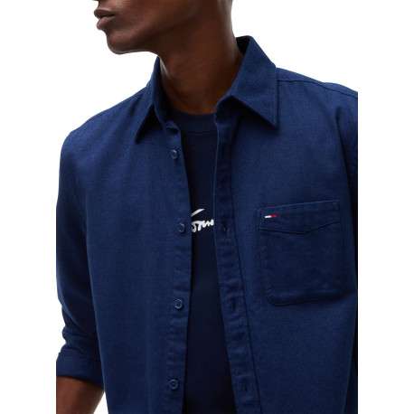 Chemise en coton biologique marine à coupe droite pourvue d'un col à revers - Image 4