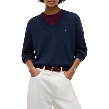 Pull en coton biologique marine à coupe droite pourvu d'un col v - Image 2