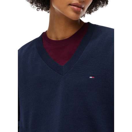 Pull en coton biologique marine à coupe droite pourvu d'un col v - Image 4