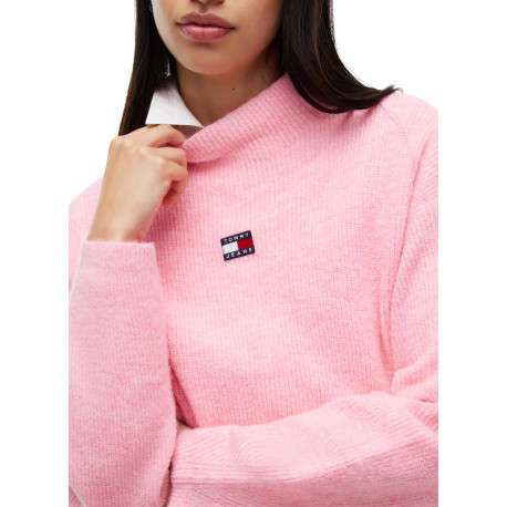 Pull rose à coupe droite pourvu d'un col roulé et de manches longues - Image 4