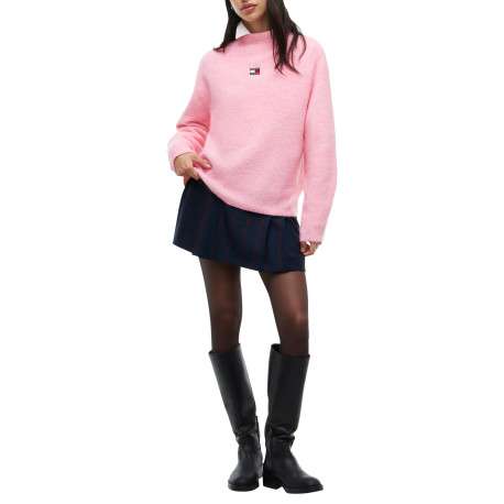 Pull rose à coupe droite pourvu d'un col roulé et de manches longues - Image 5