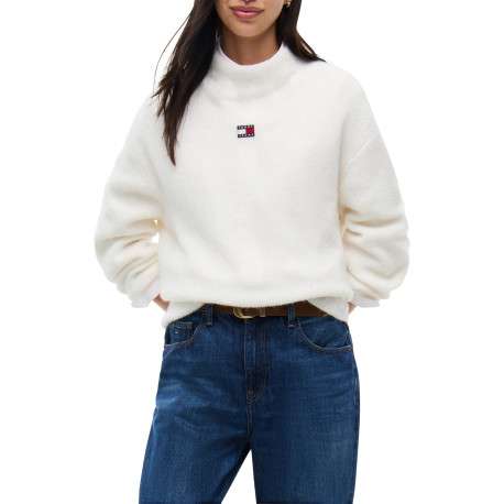 Pull blanc à coupe droite pourvu d'un col roulé et de manches longues - Image 2