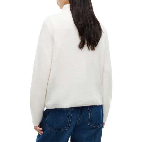 Pull blanc à coupe droite pourvu d'un col roulé et de manches longues - Image 3