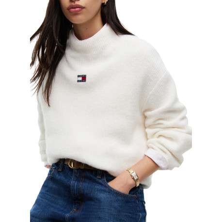 Pull blanc à coupe droite pourvu d'un col roulé et de manches longues - Image 4