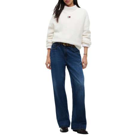 Pull blanc à coupe droite pourvu d'un col roulé et de manches longues - Image 5