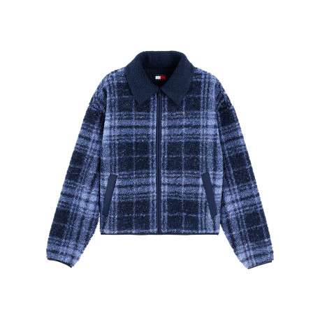 Veste bleue à coupe droite pourvue d'un col à revers et de manches longues