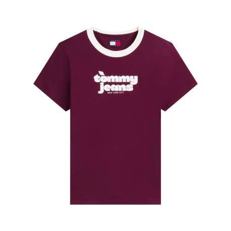 T-shirt en coton biologique bordeaux à coupe droite pourvu d'un col rond