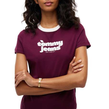 T-shirt en coton biologique bordeaux à coupe droite pourvu d'un col rond - Image 4