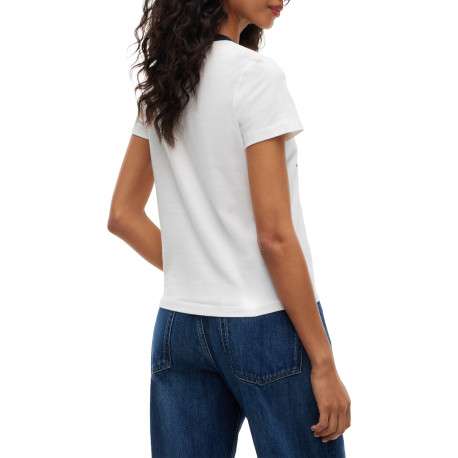 T-shirt en coton biologique blanc et marine à coupe droite et manches courtes - Image 3