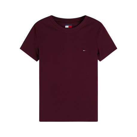 T-shirt en coton bordeaux à coupe droite pourvu d'un col rond