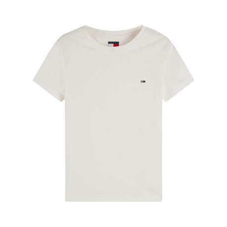T-shirt en coton écru à coupe droite pourvu d'un col rond et de manches courtes