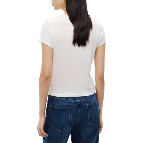 T-shirt en coton écru à coupe droite pourvu d'un col rond et de manches courtes - Image 3