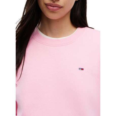 Sweat en coton mélangé rose à coupe droite pourvu d'un col rond - Image 4