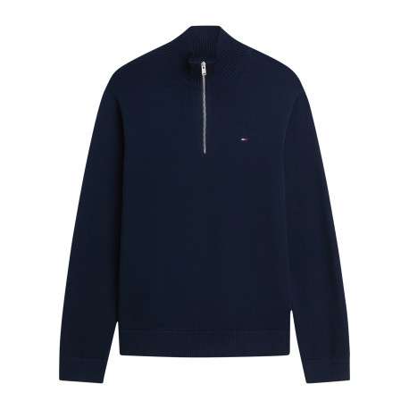 Pull en coton biologique marine à coupe droite pourvu d'un col camionneur