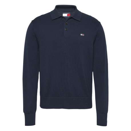 Pull en coton biologique marine à coupe droite pourvu d'un col boutonné