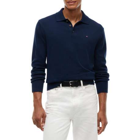 Pull en coton biologique marine à coupe droite pourvu d'un col boutonné - Image 2