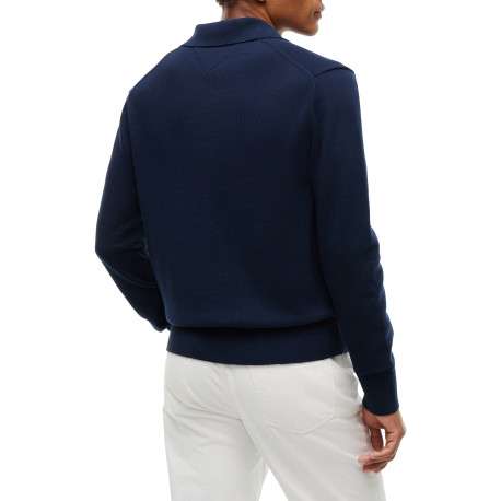Pull en coton biologique marine à coupe droite pourvu d'un col boutonné - Image 3