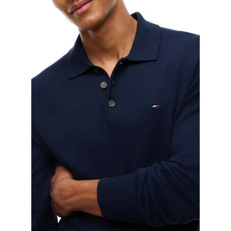 Pull en coton biologique marine à coupe droite pourvu d'un col boutonné - Image 4