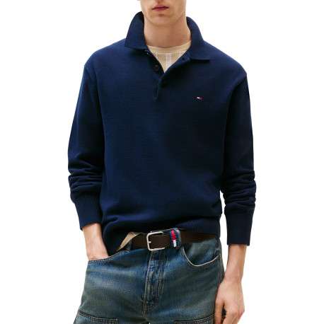Pull en coton biologique marine à coupe droite pourvu d'un col boutonné - Image 5