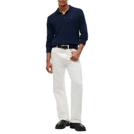 Pull en coton biologique marine à coupe droite pourvu d'un col boutonné - Image 6