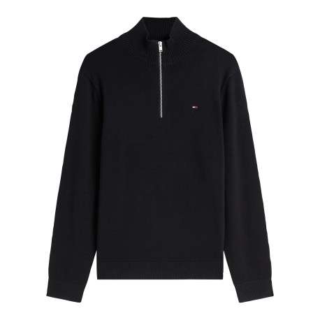 Pull en coton biologique noir à coupe droite pourvu d'un col camionneur