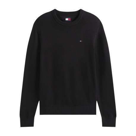 Pull en coton biologique noir à coupe droite pourvu d'un col rond