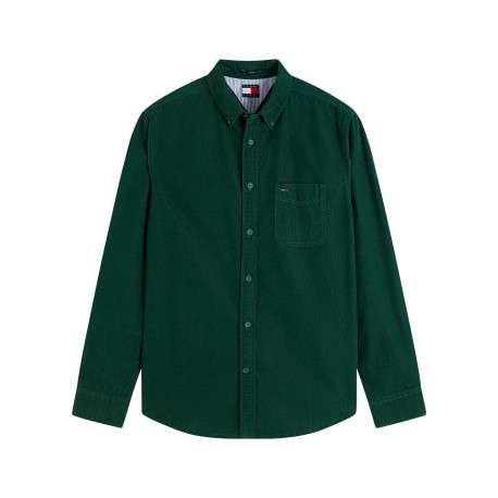 Chemise en coton biologique verte à coupe droite pourvue d'un col à revers