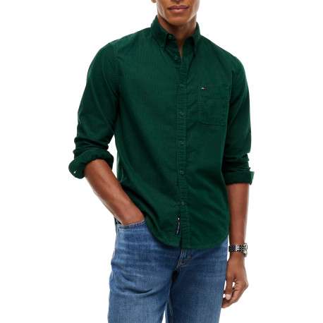 Chemise en coton biologique verte à coupe droite pourvue d'un col à revers - Image 2