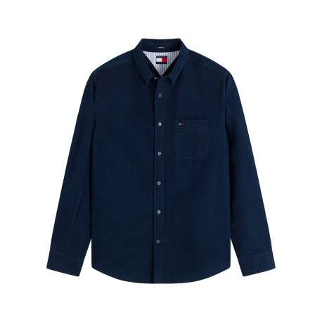 Chemise en coton biologique marine à coupe droite pourvue d'un col à revers