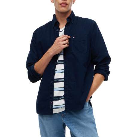 Chemise en coton biologique marine à coupe droite pourvue d'un col à revers - Image 2