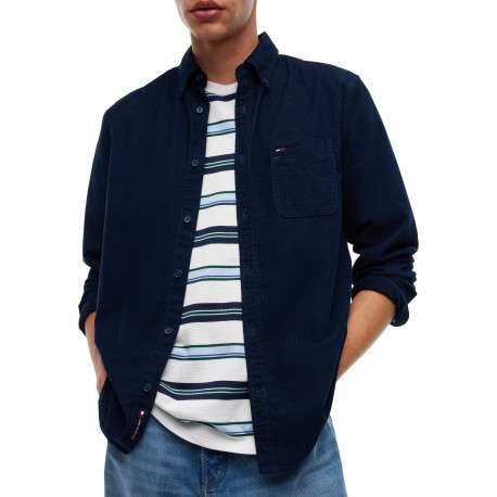 Chemise en coton biologique marine à coupe droite pourvue d'un col à revers - Image 4