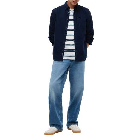 Chemise en coton biologique marine à coupe droite pourvue d'un col à revers - Image 5