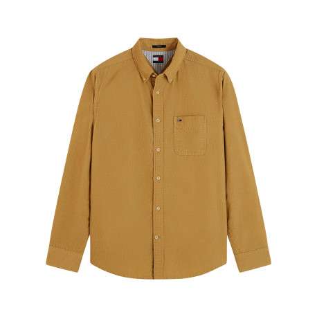 Chemise en coton biologique moutarde à coupe droite pourvue d'un col à revers