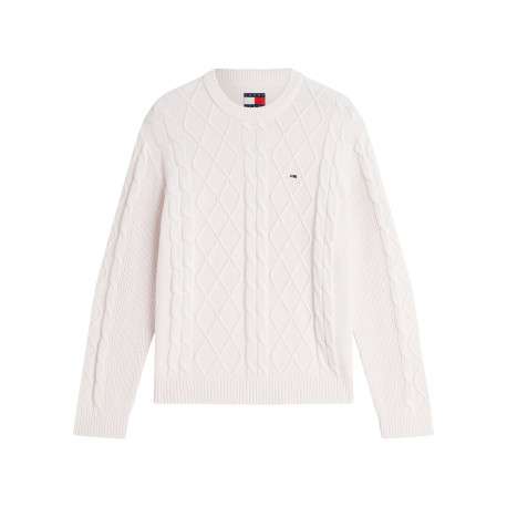 Pull en coton blanc à coupe droite pourvu d'un col rond côtelé