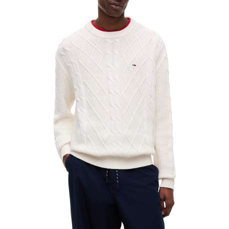 Pull en coton blanc à coupe droite pourvu d'un col rond côtelé - Image 2