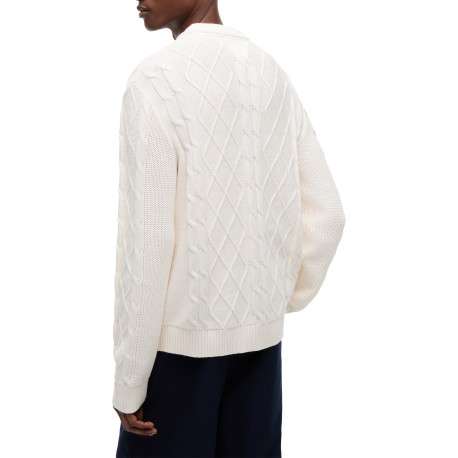 Pull en coton blanc à coupe droite pourvu d'un col rond côtelé - Image 3