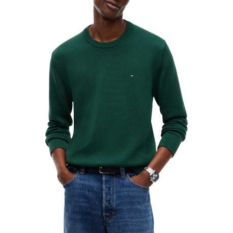 Pull en coton biologique vert à coupe droite pourvu d'un col rond côtelé - Image 2