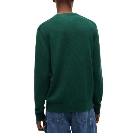 Pull en coton biologique vert à coupe droite pourvu d'un col rond côtelé - Image 3