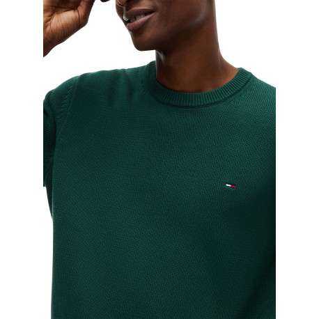 Pull en coton biologique vert à coupe droite pourvu d'un col rond côtelé - Image 4