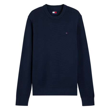 Pull en coton biologique marine à coupe droite pourvu d'un col rond