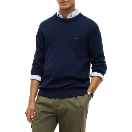 Pull en coton biologique marine à coupe droite pourvu d'un col rond - Image 2