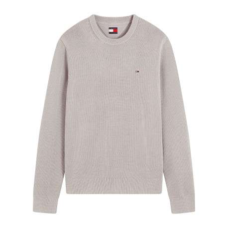 Pull en coton biologique taupe à coupe droite pourvu d'un col rond